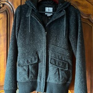 VOLCOM Junior Black & White Tweed Hoodie Jacket